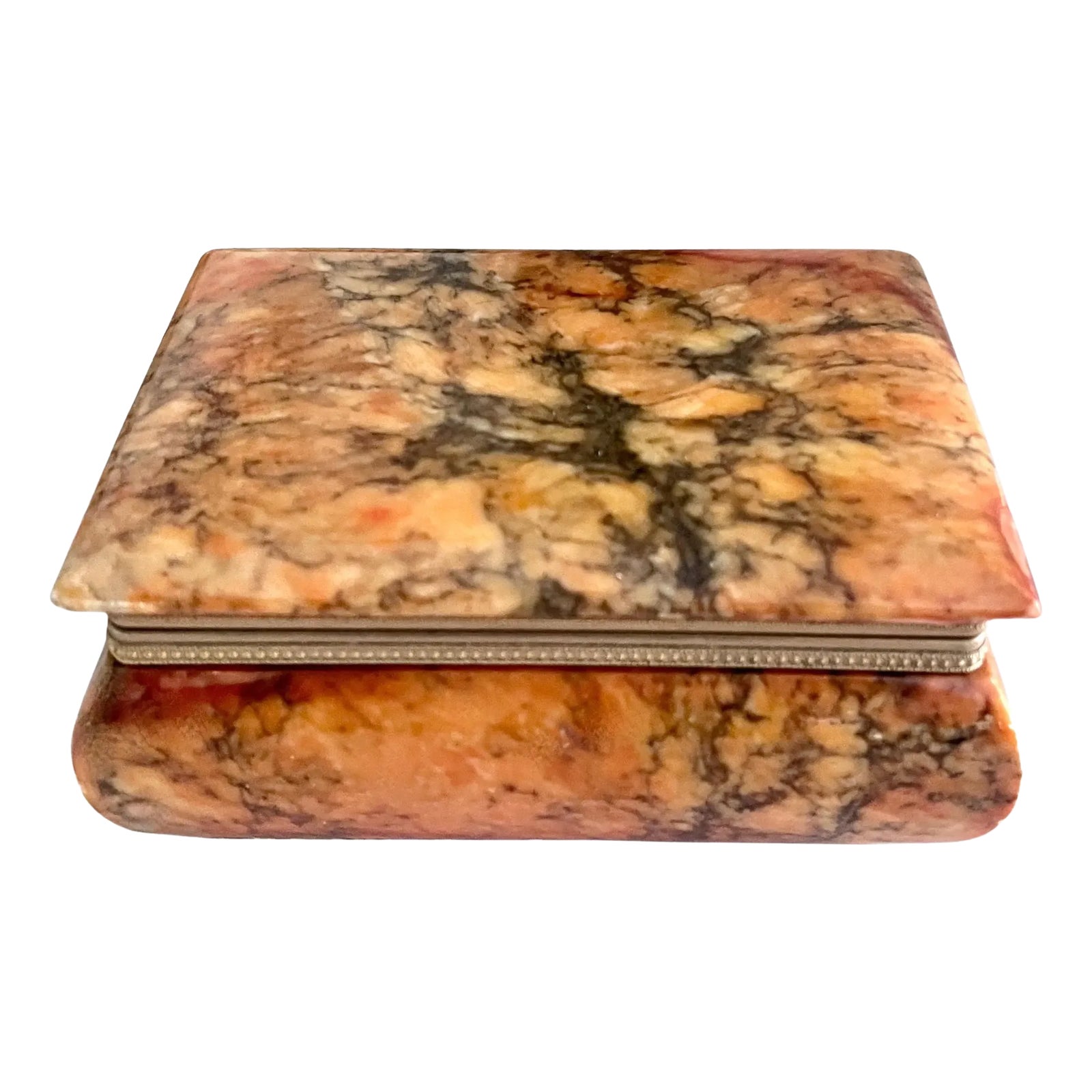 Alabaster Box with Brass Trim | Chairish