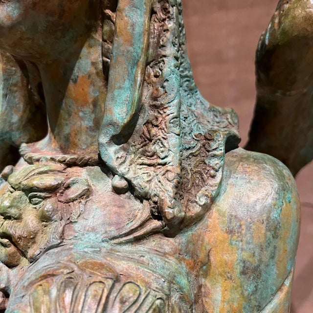 Verdigris Greek Sphinx Verdigris Sculpture Female Bronze and Forged Steel For Sale - Image 8 of 11