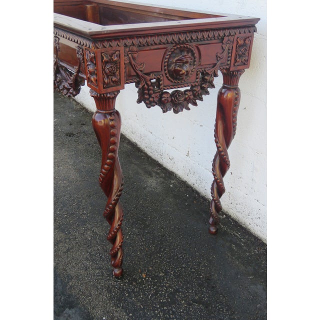 Heavy Carved Mahogany Marble Top Console Entry Table For Sale - Image 9 of 12
