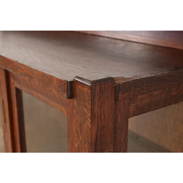 Brown Limbert Style Antique Mission Oak Arts and Crafts Bookcase Cabinet, Circa 1910 For Sale - Image 8 of 15