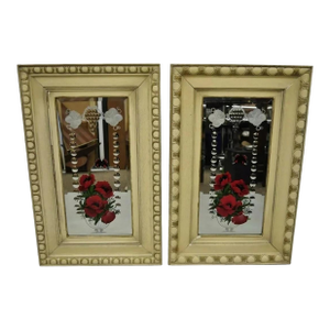Early 20th Century Antique Victorian Bubble Glass Oak Wood Frame Butterfly Flower Wall Mirror Pair