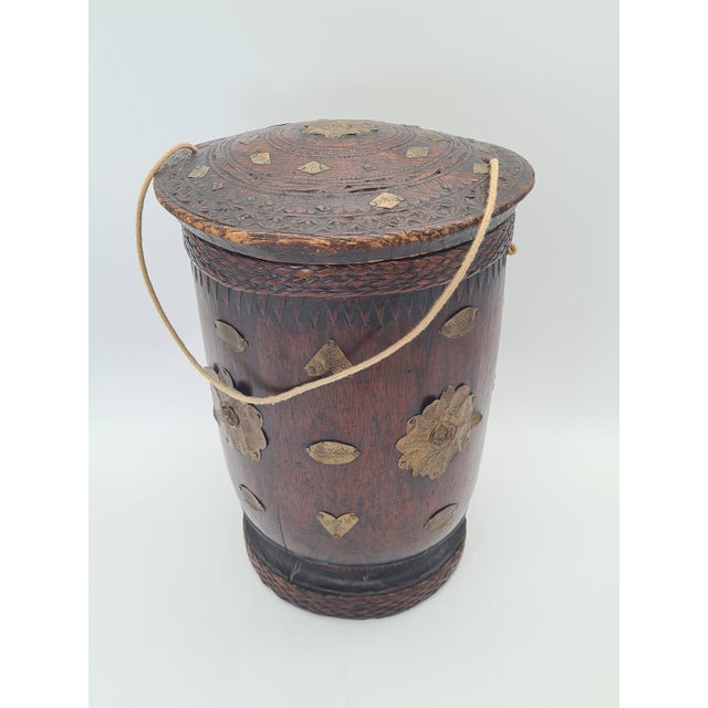 Indian Wooden Measuring Cup with Brass Inlays, 1930s For Sale - Image 3 of 14