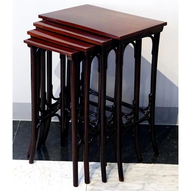 Art Nouveau Nesting Tables in Mahogany-Stained Beech from Thonet, Vienna, 1900s, Set of 4 For Sale - Image 3 of 6