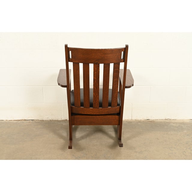 Charles Stickley Antique Mission Oak Arts & Crafts Cutout Rocking Chair, Newly Restored For Sale - Image 12 of 13