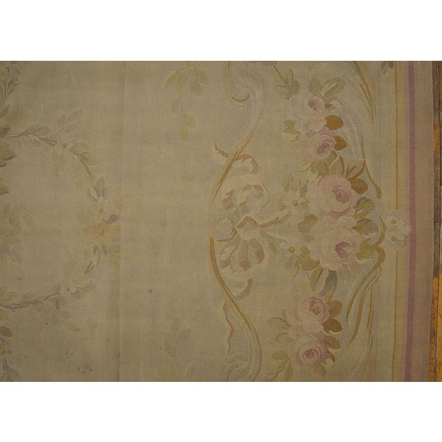 1930s 1930s Beige Floral Bouquet Antique Aubusson French Rug 8' X 11'5" Flatweave Wool Carpet For Sale - Image 5 of 6