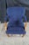 2 Mid Century Federal Mahogany Office Arm Chairs Blue Polka Dot Tufted Fabric For Sale - Image 6 of 12
