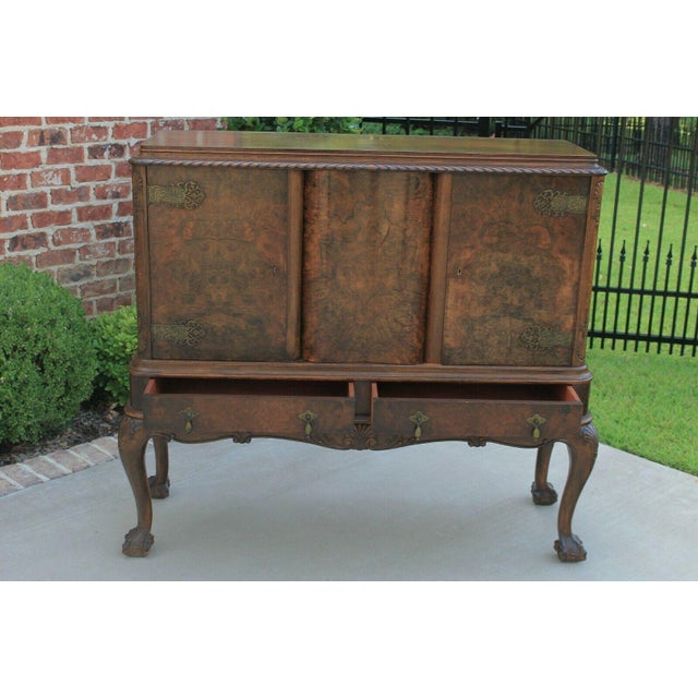 Antique English Walnut Bar Liquor Cabinet Buffet Sideboard Server