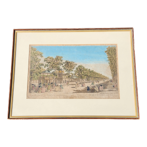 Antique Vauxhall Gardens “Grand Walk” Hand-Colored Engraving, 18th Century London, Framed