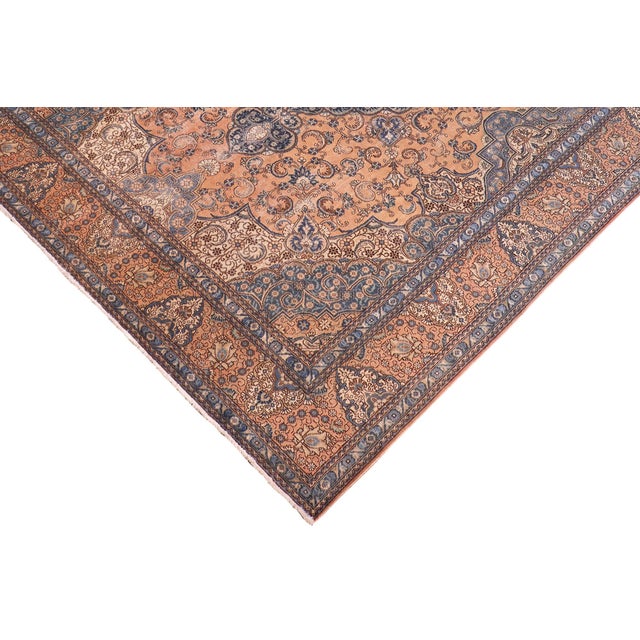 Transitional 1970s Hand-Knotted Wool Area Rug - Peach, Terracotta & Blue Medallion 9.9x13 For Sale - Image 3 of 7