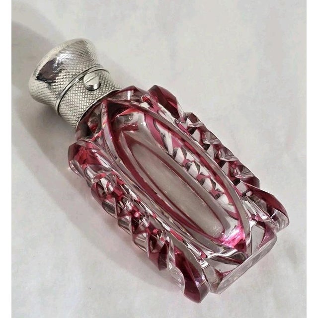 Antique Victorian Bohemian Cut Glass Vanity Scent Bottle with Silver Mount For Sale - Image 10 of 18