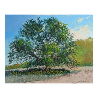 Late 20th Century Impressionist Oak Tree Landscape Painting For Sale