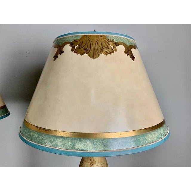 19th Century Italian Candlestick Lamps With Custom Parchment Shades - a Pair For Sale - Image 4 of 11