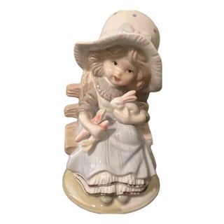 Vintage Hand Painted Porcelain Figurine of Girl with Rabbit, 1970s For Sale