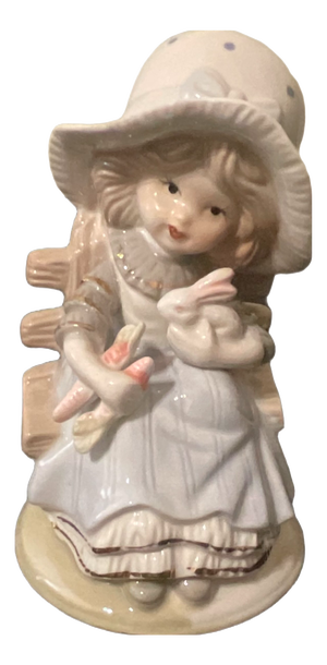 Vintage Hand Painted Porcelain Figurine of Girl with Rabbit, 1970s