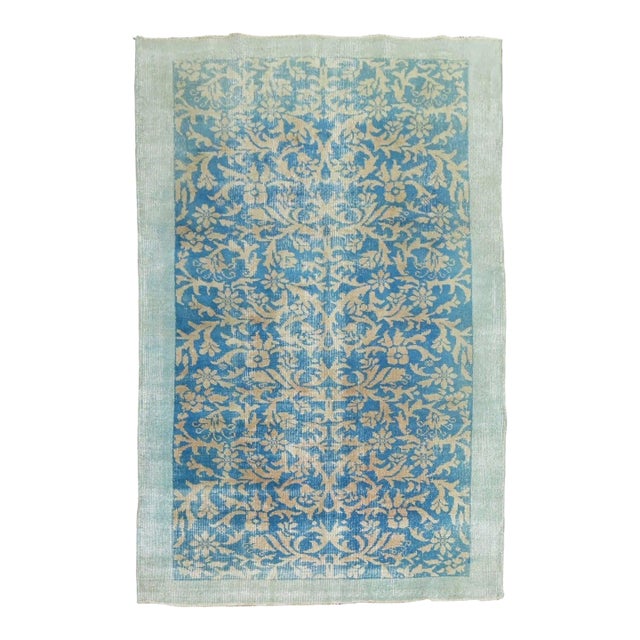 Vintage Zabihi Collection Turkish Turquoise Rug For Sale