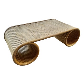 1970s Gorgeous Pencil Reed Bamboo Coffee Table For Sale
