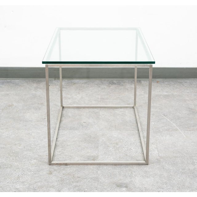 Silver Mid Century Modern End Table Side Metal Glass Vintage Silver Rectangular MCM For Sale - Image 8 of 12