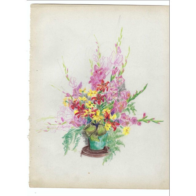 Grace Spongberg (American, 1906-1992) Lillies and gladiolus in a vase, oil pastel on paper, and estate stamp on reverse....