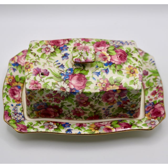 Bring the romance of an English cottage garden to your morning tabletop with this exquisite vintage covered butter dish...