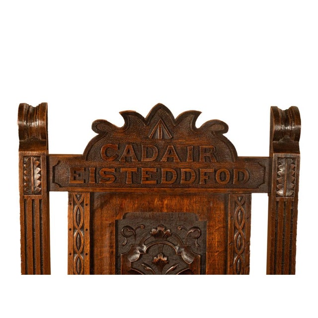 Antique Welsh Carved Oak Eisteddfod Bardic Chair Newmarket Trelawnyd Wales 1901 For Sale - Image 15 of 17