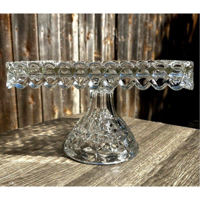 Art Deco 1920s Art Deco Fostoria Retired 1915-82 American Clear Cube Square Cake Stand Rum Well For Sale - Image 3 of 8