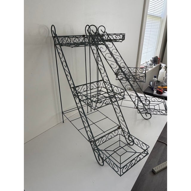 Green Vintage Three-Tier Wrought Iron Plant Stands – Pair For Sale - Image 8 of 13