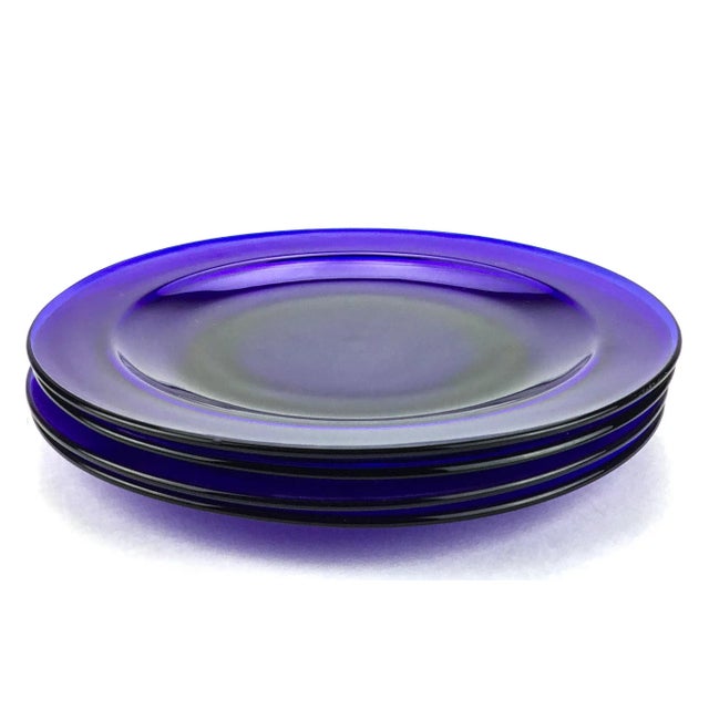 8” Vintage French Cobalt Blue Glass Salad or Desert Serving Plate For Sale - Image 4 of 8