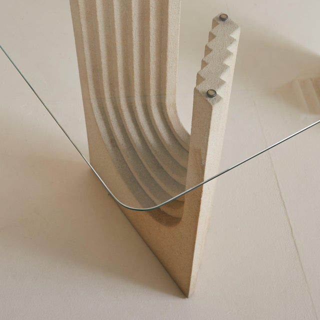 Italian Sandstone Base Dining Table with Glass Top in the Manner of Carlo Scarpa For Sale In Chicago - Image 6 of 9