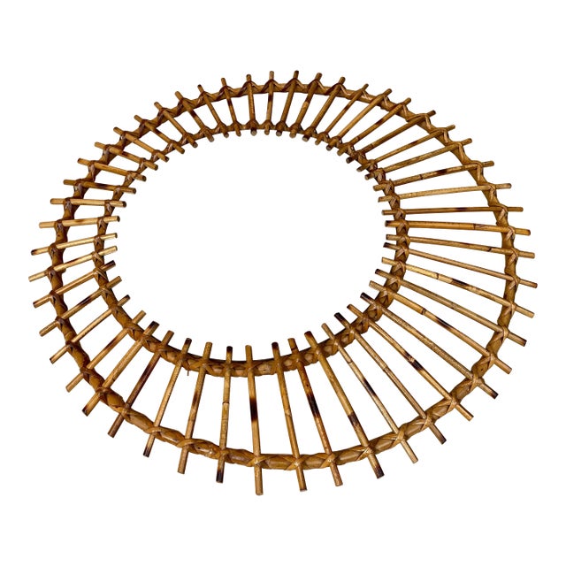 Beautiful Mid-Century Modern Mediterranean Wicker Mirror and Rattan Flower or Sunburst Mirror. Spain, 60s. This mirror was...