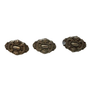 Early 20th Century Ornate Drawer Knob Metal Hardware - Lot of 3 For Sale