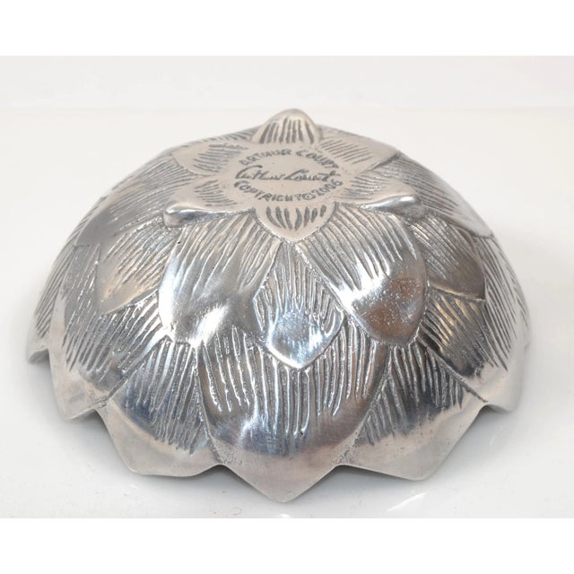 Metal 2000s Lotus Arthur Court Post Modern Cast Aluminum Repousse Round Bowl For Sale - Image 7 of 12