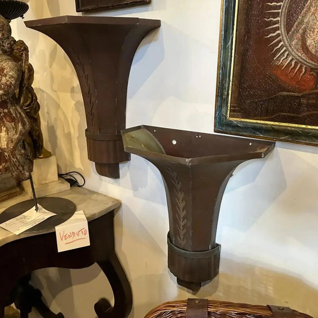 1930s Art Deco Copper Italian Theater Wall Sconces For Sale - Image 4 of 12