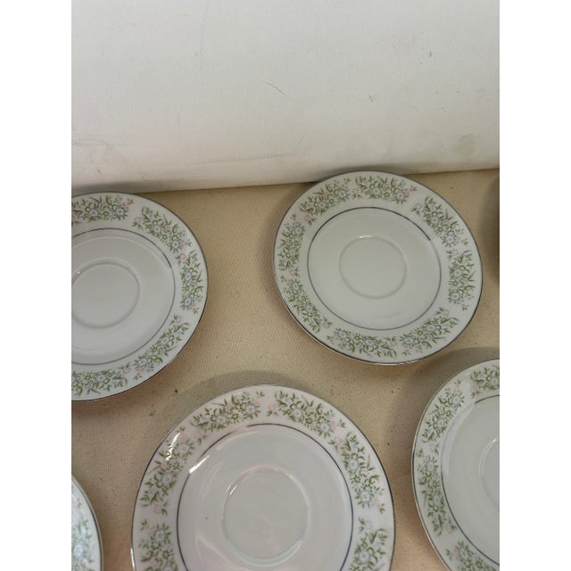 1970s Collection of Floral Plates With Silver Lining- Set of 11 For Sale - Image 4 of 6