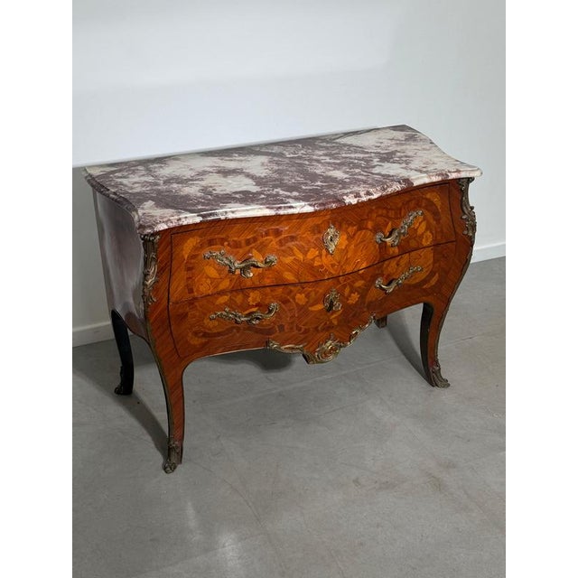 Antique Chest of Drawers with Inlay and Marble Top For Sale - Image 9 of 9