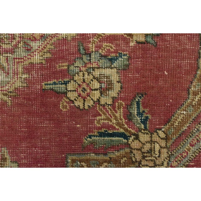 Red Tabriz Rug 9’1” X 12’4” Red Wool Vintage Distressed Hand-Knotted Carpet For Sale - Image 8 of 15