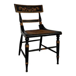 Antique Early 19th Century American Classical Paint Decorated Side Chair With Gilt Lyre & Swan Crest For Sale