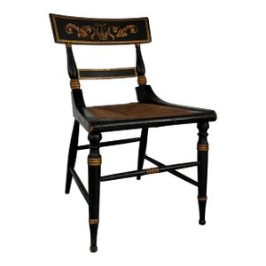 Antique Early 19th Century American Classical Paint Decorated Side Chair With Gilt Lyre & Swan Crest