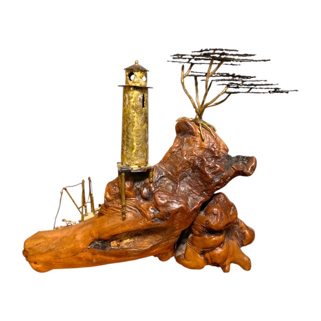 Mid 20th Century Frank Sunseri Burlwood & Metal Coastal Sculpture Lighthouse Nautical Carmel Monterey California Artist For Sale - Image 11 of 11