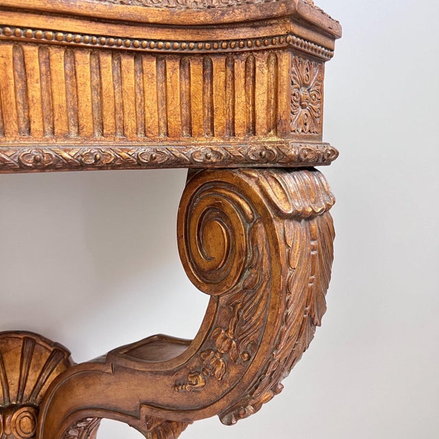 Vintage Maitland Smith stone-top table // tesselated black granite and limestone // carved demilune // wall-mount table // no free shipping For Sale - Image 10 of 10