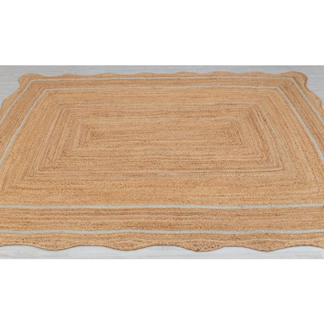 Not Yet Made - Made To Order Light Blue Natural Jute Wave Scallop 12x15Ft. For Sale - Image 5 of 12