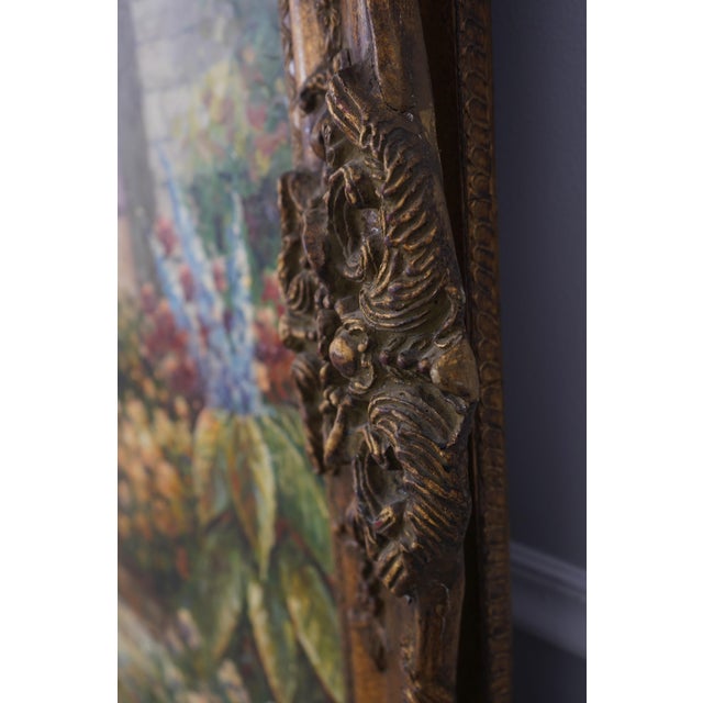 Gold Monumental Framed Garden Walk Oil Painting on Canvas For Sale - Image 8 of 15