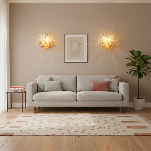 Italian Amber Murano Glass Felci Wall Sconces, 1990s, Set of 2 For Sale - Image 8 of 16