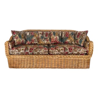 Vintage Braided Rattan Sofa With Sculpted Back For Sale