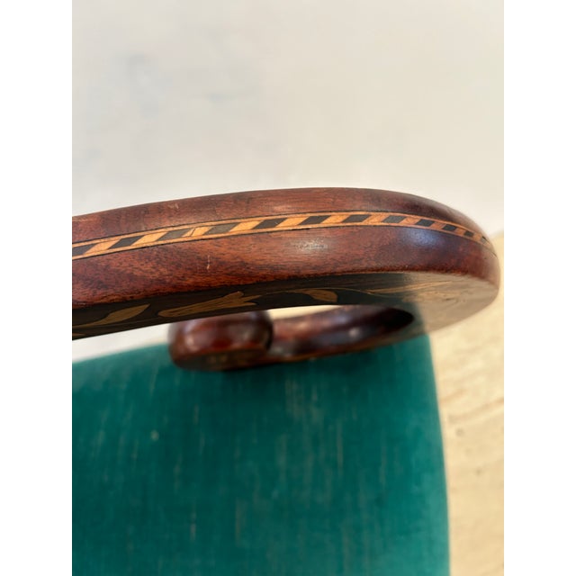 Brown Dutch Marquetry Inlaid Armchair With Velvet Seat For Sale - Image 8 of 12