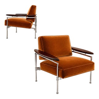 Pair of "Beto" Armchairs by Sergio Rodrigues in Brazilian Rosewood, Chrome & Burnished Cognac Mohair, Brazil, 1958  Lot 886 For Sale