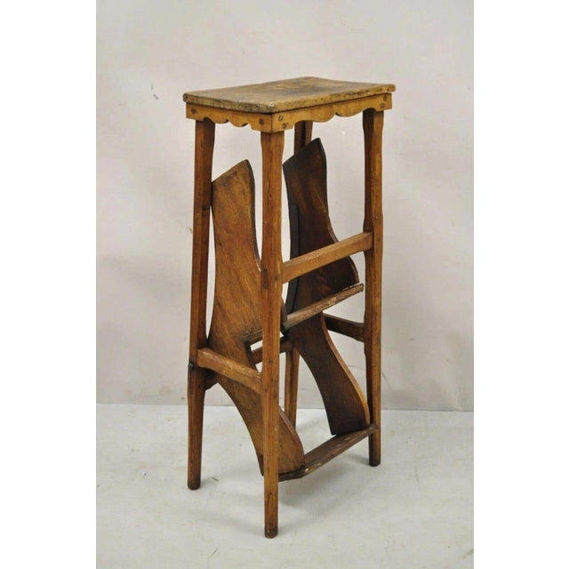 Late 19th Century Antique French Provincial Country Oak Wood Folding Library Step Ladder For Sale - Image 5 of 12