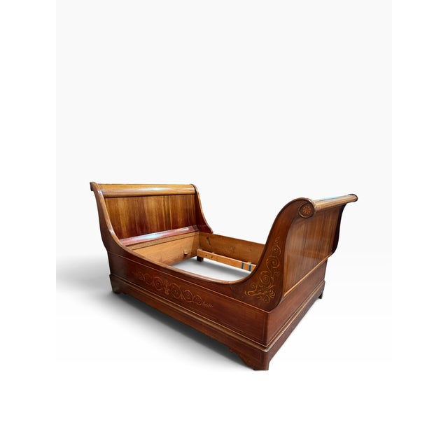 Antique Mahogany Inlaid & Sleigh Bed Frame for a Daybed. Mattress or pillows not included.