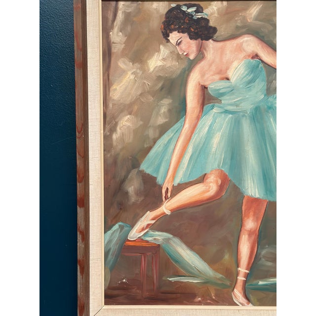 Original Mid Century Danish Oil on Canvas – “Ballerina” by Leif Alring – Framed 68 × 78 cm (26.8" × 30.7") A graceful...