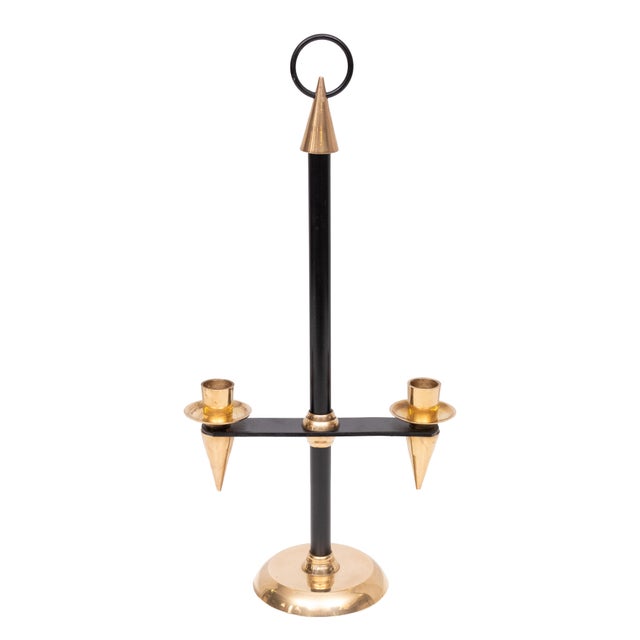 Classy brass and enameled metal Italian candle stick holder in the style of Gio Ponti. It's in great vintage condition...