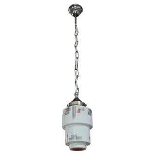 Art Deco Stepped Skyscraper Pendant Light in White Opaline Glass, Austria, 1930s For Sale